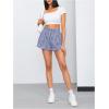 imageMakeMeChic Womens Gingham Ruffle Boxer Shorts Elastic High Waist Pajamas Lounge ShortsBlue and White