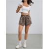 imageMakeMeChic Womens Gingham Ruffle Boxer Shorts Elastic High Waist Pajamas Lounge ShortsBrown