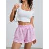imageMakeMeChic Womens Gingham Ruffle Boxer Shorts Elastic High Waist Pajamas Lounge ShortsPink