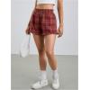 imageMakeMeChic Womens Gingham Ruffle Boxer Shorts Elastic High Waist Pajamas Lounge ShortsRed P