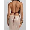 imageMakeMeChic Womens Going Out Tops Sexy Deep V Cowl Neck Blackless Sequin Halter TopBurgundy Sequin