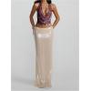 imageMakeMeChic Womens Going Out Tops Sexy Deep V Cowl Neck Blackless Sequin Halter TopBurgundy Sequin