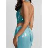 imageMakeMeChic Womens Going Out Tops Sexy Deep V Cowl Neck Blackless Sequin Halter TopTeal Blue Sequin
