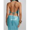 imageMakeMeChic Womens Going Out Tops Sexy Deep V Cowl Neck Blackless Sequin Halter TopTeal Blue Sequin