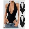 imageMakeMeChic Womens Halter Backless Shapewear Bodysuits Deep V Neck Tops LeotardBlack