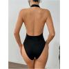 imageMakeMeChic Womens Halter Backless Shapewear Bodysuits Deep V Neck Tops LeotardBlack