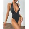 imageMakeMeChic Womens Halter Backless Shapewear Bodysuits Deep V Neck Tops LeotardDark Grey