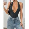 imageMakeMeChic Womens Halter Backless Shapewear Bodysuits Deep V Neck Tops LeotardDark Grey