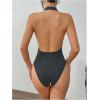 imageMakeMeChic Womens Halter Backless Shapewear Bodysuits Deep V Neck Tops LeotardDark Grey
