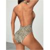 imageMakeMeChic Womens Halter Backless Shapewear Bodysuits Deep V Neck Tops LeotardLeopard