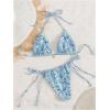 imageMakeMeChic Womens Halter Triangle Thong Bikini Sets High Cut Swimsuit Bathing Suit SwimwearBlue Floral Multi
