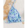 imageMakeMeChic Womens Halter Triangle Thong Bikini Sets High Cut Swimsuit Bathing Suit SwimwearBlue Floral Multi