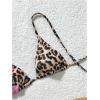 imageMakeMeChic Womens Halter Triangle Thong Bikini Sets High Cut Swimsuit Bathing Suit SwimwearBrown Leopard Flower