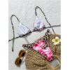 imageMakeMeChic Womens Halter Triangle Thong Bikini Sets High Cut Swimsuit Bathing Suit SwimwearBrown Leopard Flower