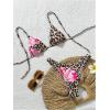 imageMakeMeChic Womens Halter Triangle Thong Bikini Sets High Cut Swimsuit Bathing Suit SwimwearBrown Leopard Flower