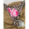 imageMakeMeChic Womens Halter Triangle Thong Bikini Sets High Cut Swimsuit Bathing Suit SwimwearBrown Leopard Flower