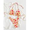 imageMakeMeChic Womens Halter Triangle Thong Bikini Sets High Cut Swimsuit Bathing Suit SwimwearFlower Yellow