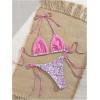 imageMakeMeChic Womens Halter Triangle Thong Bikini Sets High Cut Swimsuit Bathing Suit SwimwearPurple Blue Floral
