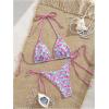 imageMakeMeChic Womens Halter Triangle Thong Bikini Sets High Cut Swimsuit Bathing Suit SwimwearPurple Blue Floral