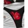 imageMakeMeChic Womens Halter Triangle Thong Bikini Sets High Cut Swimsuit Bathing Suit SwimwearRed Black Flower