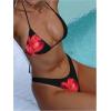 imageMakeMeChic Womens Halter Triangle Thong Bikini Sets High Cut Swimsuit Bathing Suit SwimwearRed Black Flower