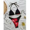 imageMakeMeChic Womens Halter Triangle Thong Bikini Sets High Cut Swimsuit Bathing Suit SwimwearRed Black Flower
