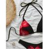 imageMakeMeChic Womens Halter Triangle Thong Bikini Sets High Cut Swimsuit Bathing Suit SwimwearRed Black Flower