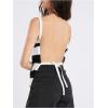 imageMakeMeChic Womens Knit Backless Camisole Tank Top Tie Back Spaghetti Strap Going Out TopsBlack and White