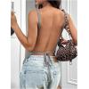 imageMakeMeChic Womens Knit Backless Camisole Tank Top Tie Back Spaghetti Strap Going Out TopsGrey