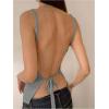 imageMakeMeChic Womens Knit Backless Camisole Tank Top Tie Back Spaghetti Strap Going Out TopsGrey