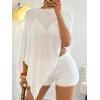 imageMakeMeChic Womens Knit Ponchos Shrug Shawl Wraps Sheer Poncho Sweater Asymmetrical TopsWhite Knitted