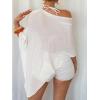 imageMakeMeChic Womens Knit Ponchos Shrug Shawl Wraps Sheer Poncho Sweater Asymmetrical TopsWhite Knitted