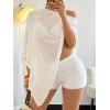 imageMakeMeChic Womens Knit Ponchos Shrug Shawl Wraps Sheer Poncho Sweater Asymmetrical TopsWhite Knitted