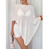 imageMakeMeChic Womens Knit Ponchos Shrug Shawl Wraps Sheer Poncho Sweater Asymmetrical TopsWhite Knitted