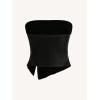 imageMakeMeChic Womens Leather Tops Strapless Concert Bandeau Crop Tube Tops Ruched Split Club ShirtBlack