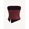 imageMakeMeChic Womens Leather Tops Strapless Concert Bandeau Crop Tube Tops Ruched Split Club ShirtBurgundy