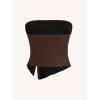 imageMakeMeChic Womens Leather Tops Strapless Concert Bandeau Crop Tube Tops Ruched Split Club ShirtCoffee Brown