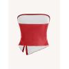 imageMakeMeChic Womens Leather Tops Strapless Concert Bandeau Crop Tube Tops Ruched Split Club ShirtRed