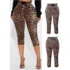 imageMakeMeChic Womens Leopard Print Capri Leggings High Waist Lace Bow Skinny Y2k Yoga PantsMulticolor