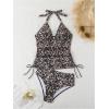 imageMakeMeChic Womens Leopard Print Tankini Swimsuits Halter Tie Backless Drawstring SwimsuitMulticolor