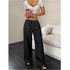 imageMakeMeChic Womens LinenLike Polyester Pants Wide Leg Summer Beach Palazzo PantsBlack