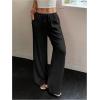 imageMakeMeChic Womens LinenLike Polyester Pants Wide Leg Summer Beach Palazzo PantsBlack