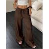 imageMakeMeChic Womens LinenLike Polyester Pants Wide Leg Summer Beach Palazzo PantsBrown