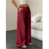 imageMakeMeChic Womens LinenLike Polyester Pants Wide Leg Summer Beach Palazzo PantsBurgundy