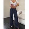 imageMakeMeChic Womens LinenLike Polyester Pants Wide Leg Summer Beach Palazzo PantsDark Blue