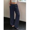 imageMakeMeChic Womens LinenLike Polyester Pants Wide Leg Summer Beach Palazzo PantsDark Blue