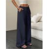 imageMakeMeChic Womens LinenLike Polyester Pants Wide Leg Summer Beach Palazzo PantsDark Blue