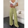 imageMakeMeChic Womens LinenLike Polyester Pants Wide Leg Summer Beach Palazzo PantsGreen