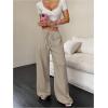 imageMakeMeChic Womens LinenLike Polyester Pants Wide Leg Summer Beach Palazzo PantsKhaki