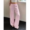 imageMakeMeChic Womens LinenLike Polyester Pants Wide Leg Summer Beach Palazzo PantsPink